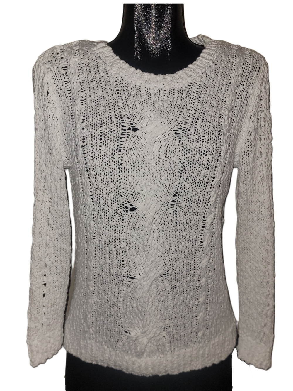 Relax Tommy Bahama Women's White Open Cable Knit Cotton Sweater Size L